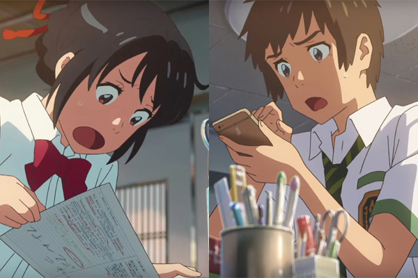 Taki and Mitsuha try (unsuccessfully) to create ground rules for how to live their lives.